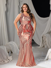 Plus One Shoulder Wave Patterns Sequin Mermaid Evening Dress